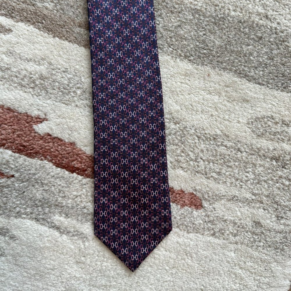 Hermes 100% Silk Chains Logo Pattern men’s Tie Sky Purple links